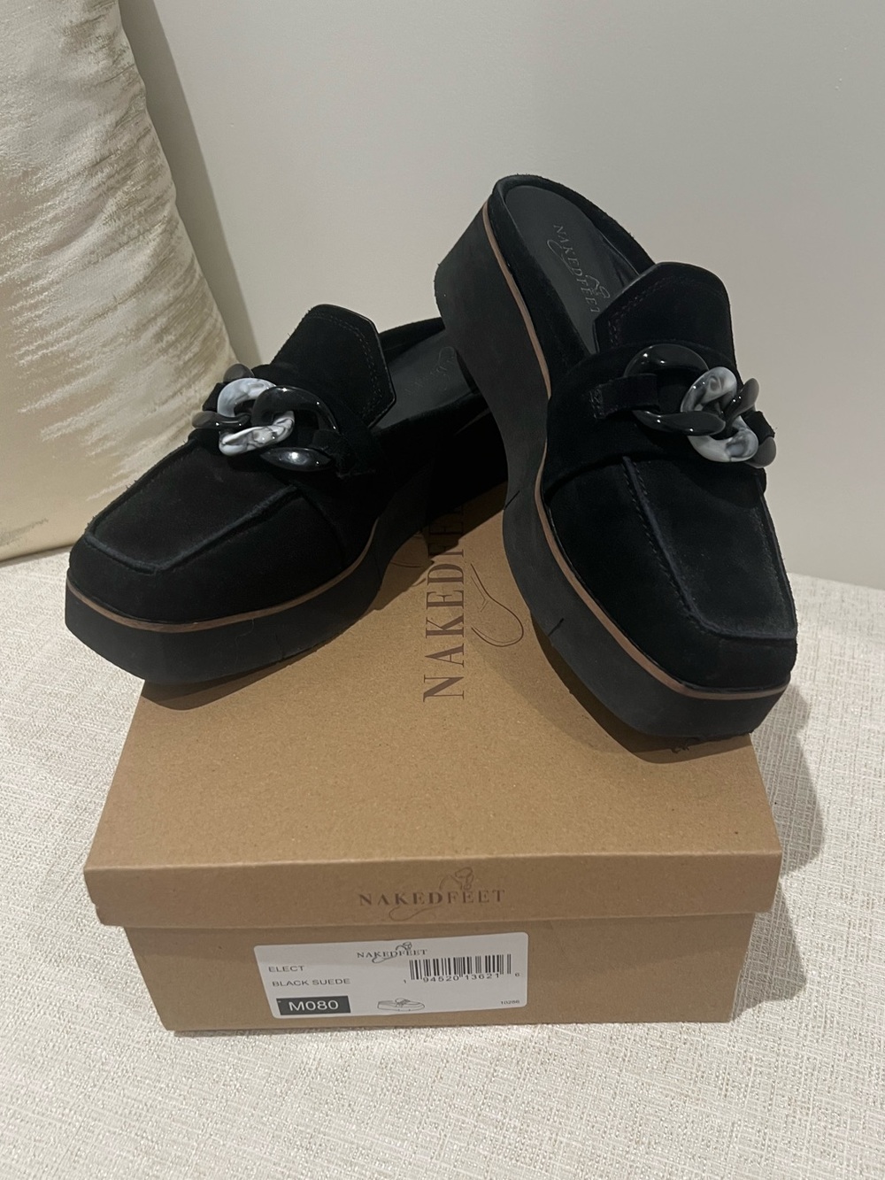 Naked Feet Black Suede Platform Mules